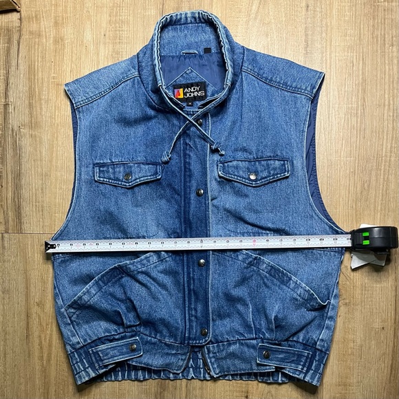 Andy Johns Denim Vest Mens Medium Utility Multi Pocket Sleeveless Jacket Retro - Picture 7 of 12